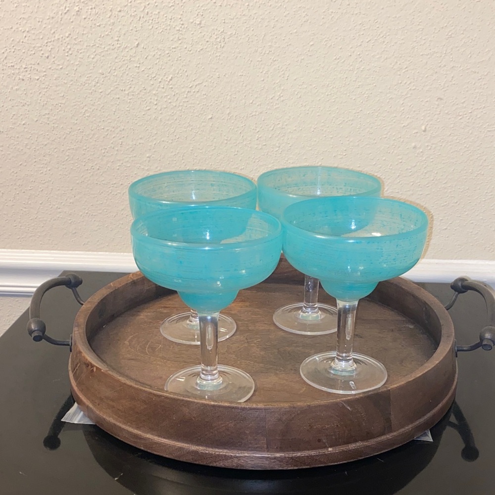 Set of 4 Teal Margarita Glasses